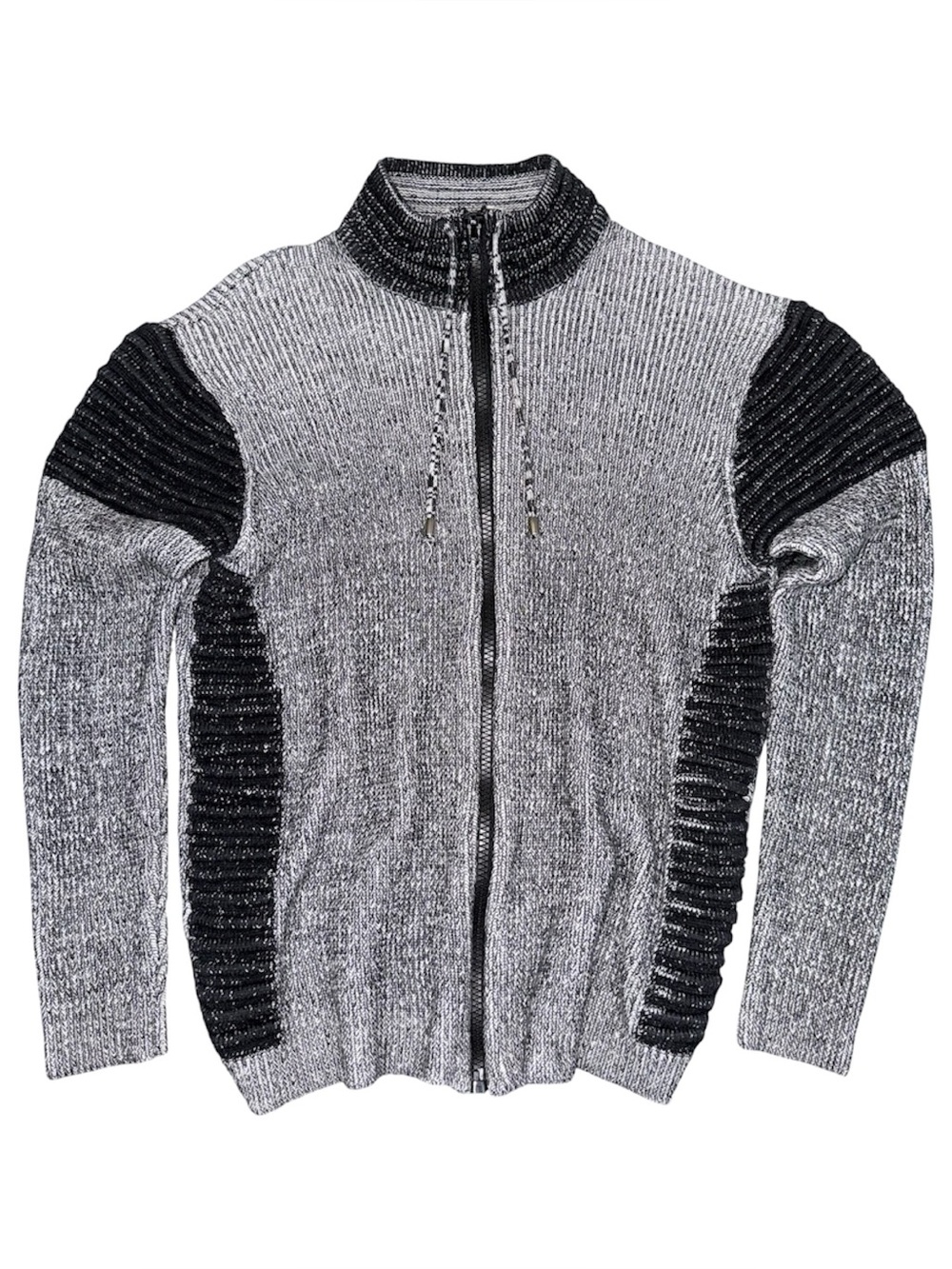 LaVane New York Full Zip Mock Neck Sweater M RARE Ribbed Knit Mottled Streetwear